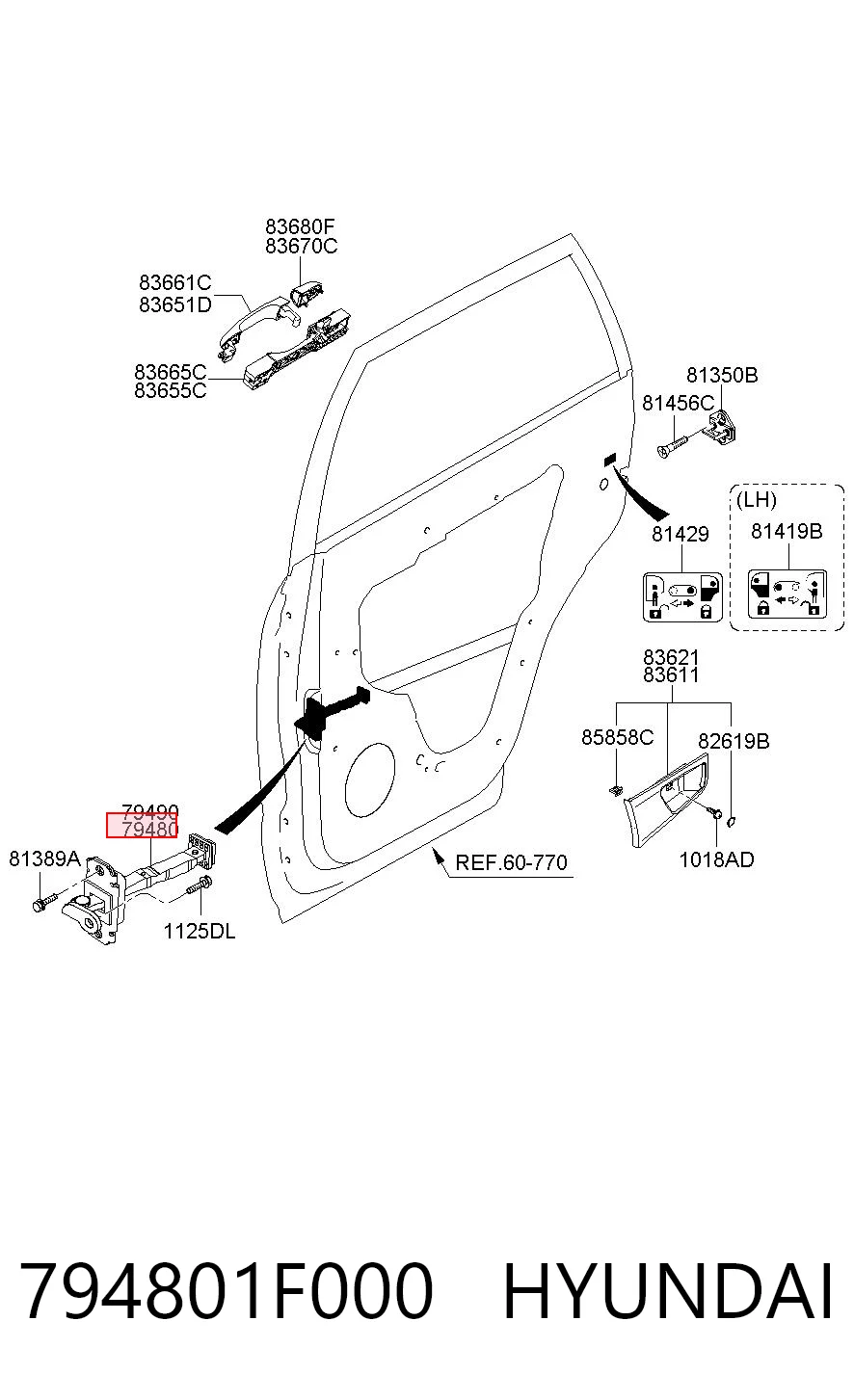 794801F000 Hyundai/Kia Обмежувач відкриття дверей, задній лівий