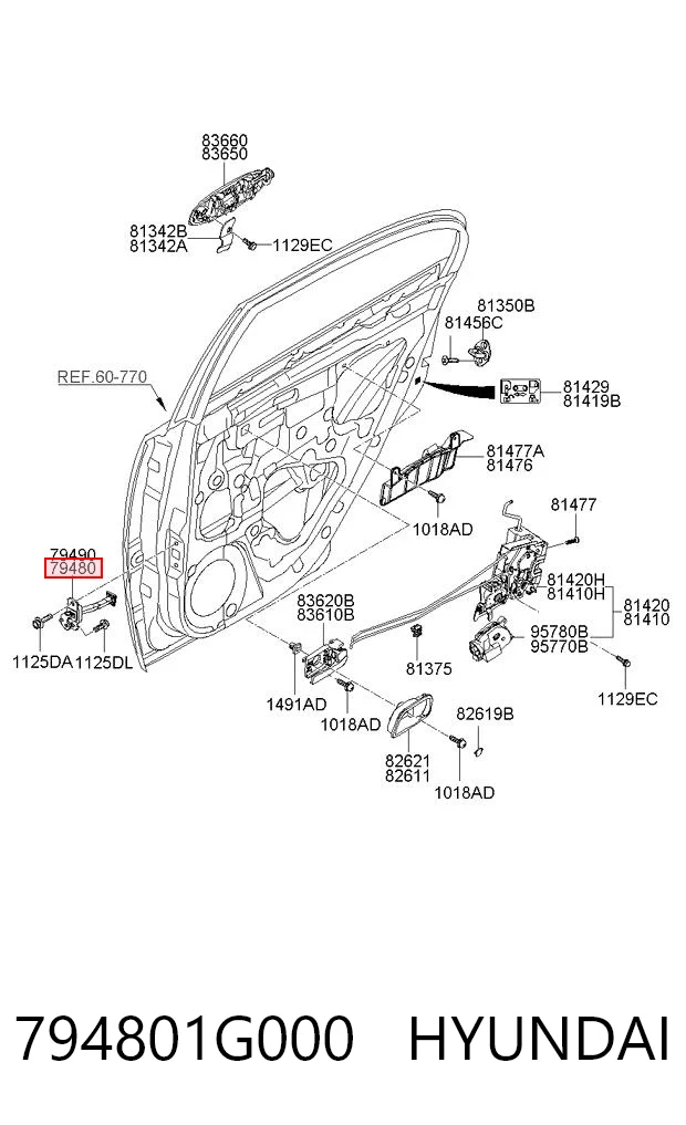 794801G000 Hyundai/Kia Обмежувач відкриття дверей, задній лівий