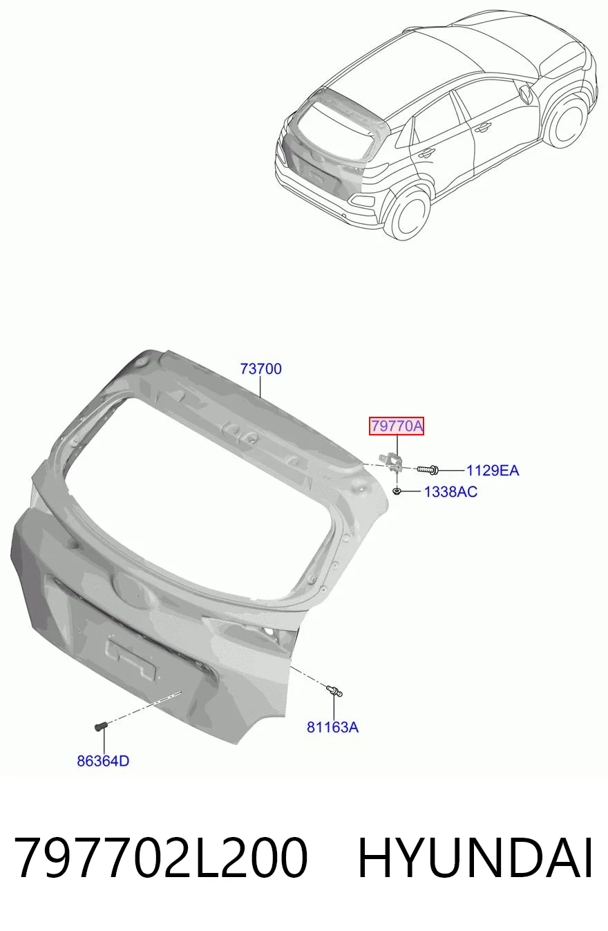 797702L200 Hyundai/Kia Навішування двері задньої (і механізм урівноваження замка дверей задка)