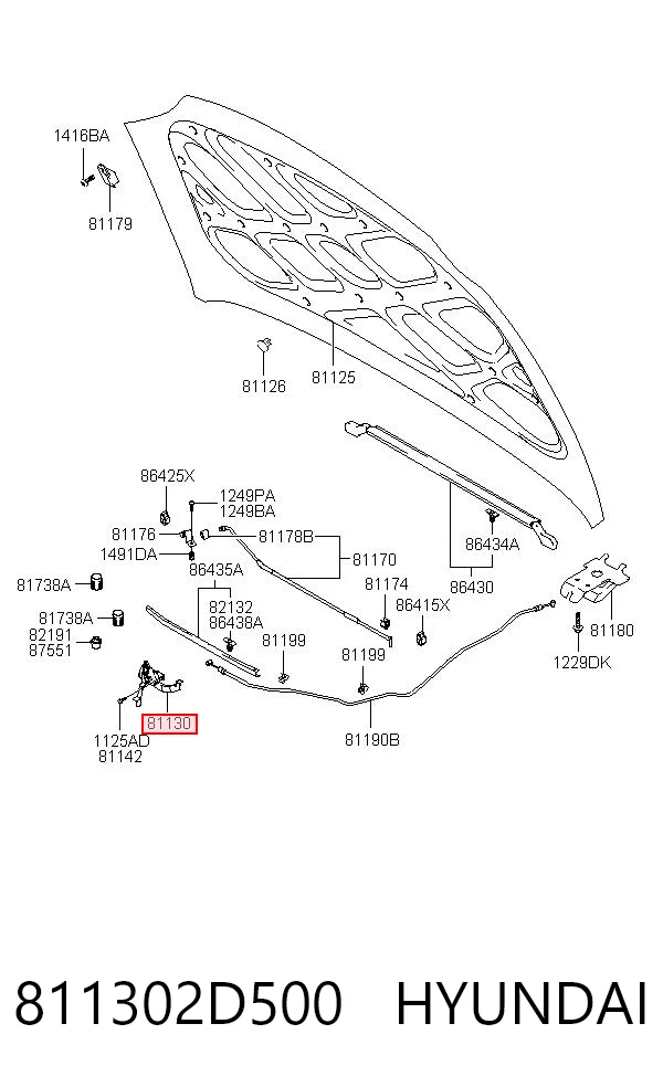 811302D500 Hyundai/Kia Запор капота (замок і привід замка капота)