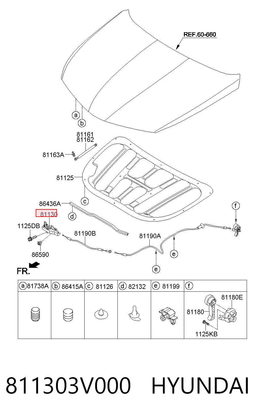 811303V000 Hyundai/Kia Запор капота (замок і привід замка капота)