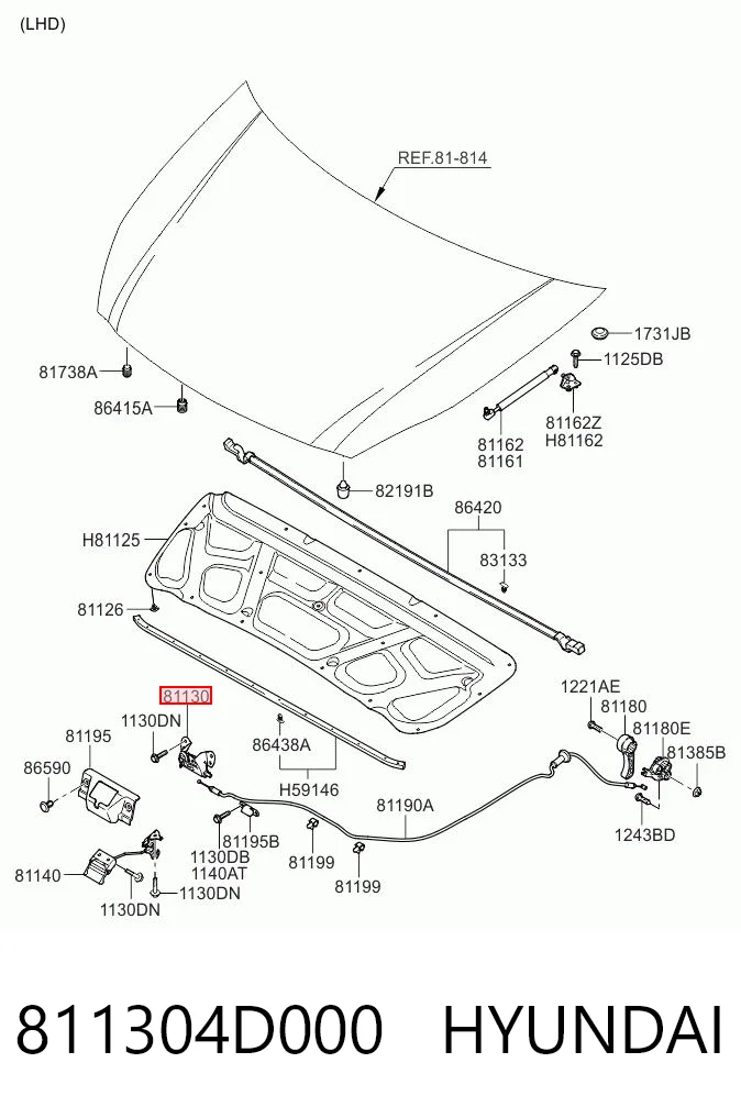 811304D000 Hyundai/Kia Запор капота (замок і привід замка капота)