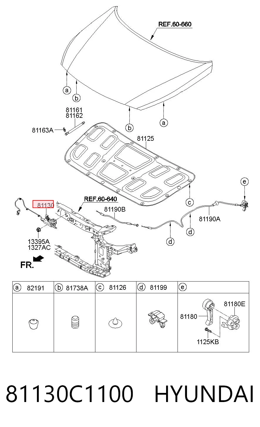 81130C1100 Hyundai/Kia Запор капота (замок і привід замка капота)