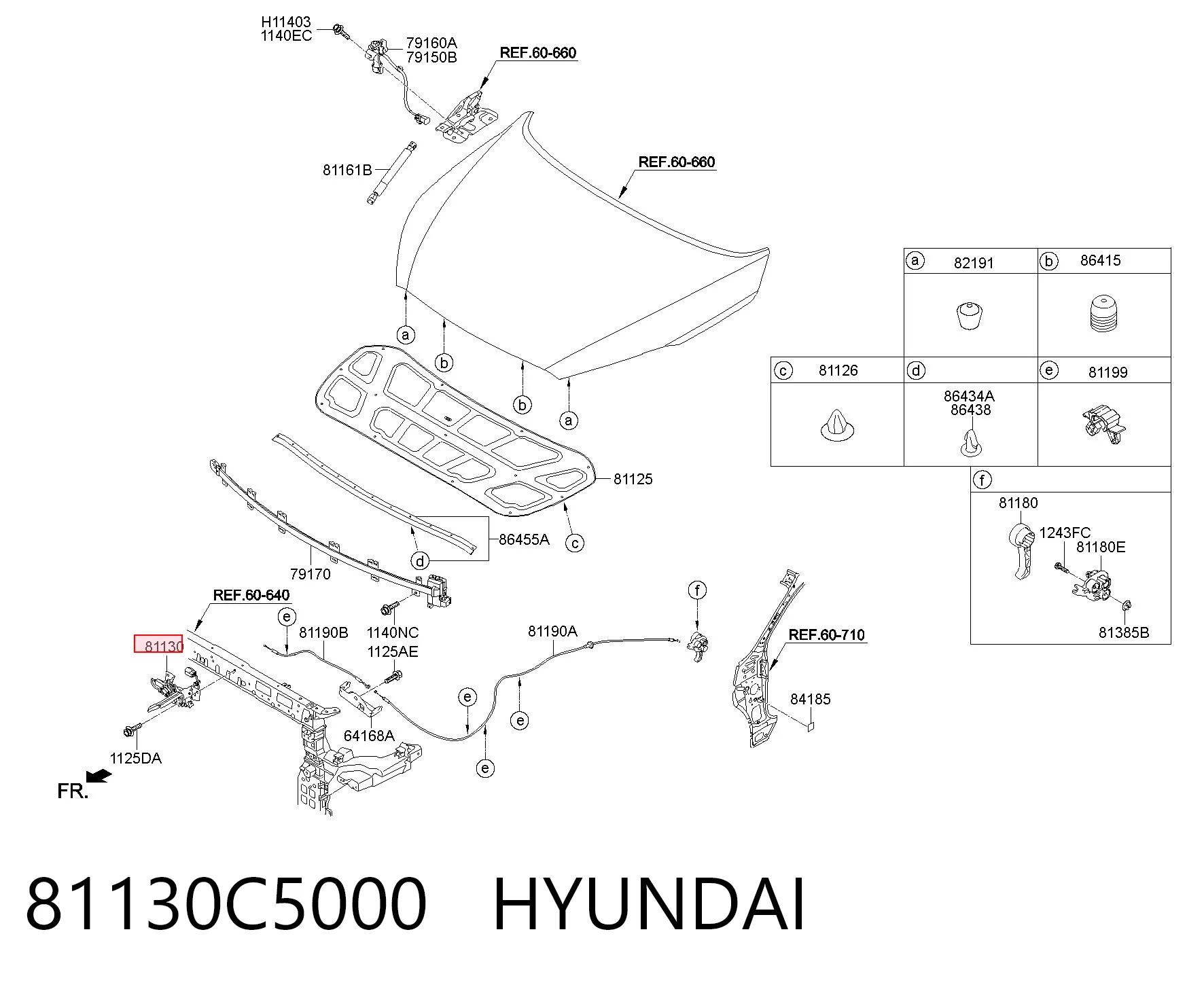 81130C5000 Hyundai/Kia Запор капота (замок і привід замка капота)