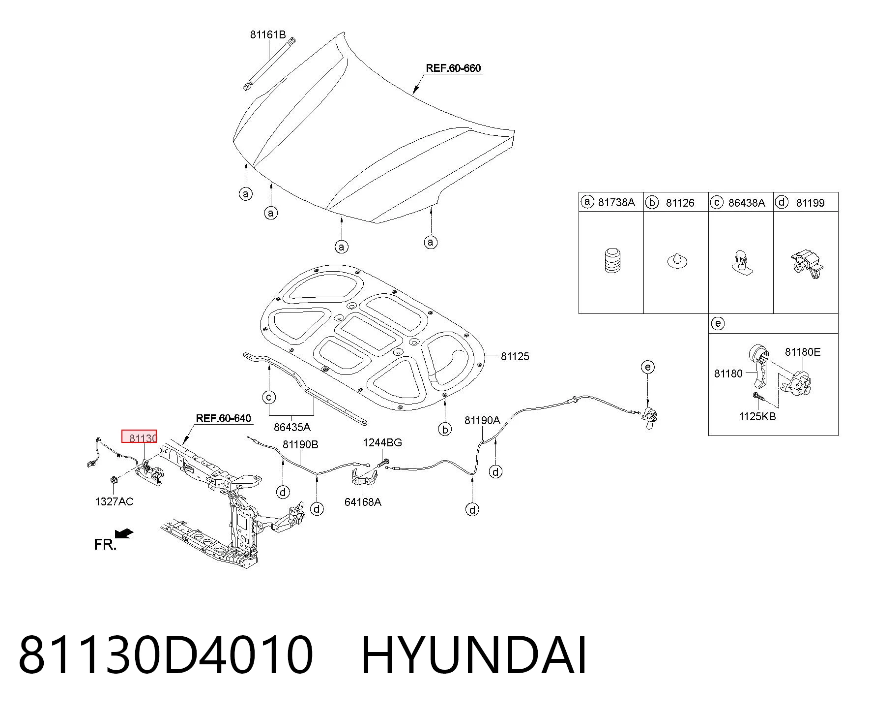 81130D4010 Hyundai/Kia Запор капота (замок і привід замка капота)