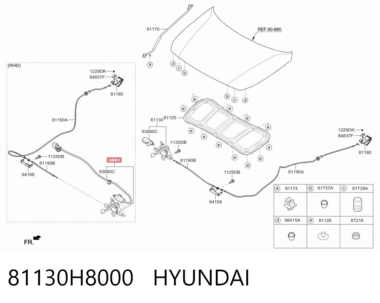 81130H8000 Hyundai/Kia Запор капота (замок і привід замка капота)