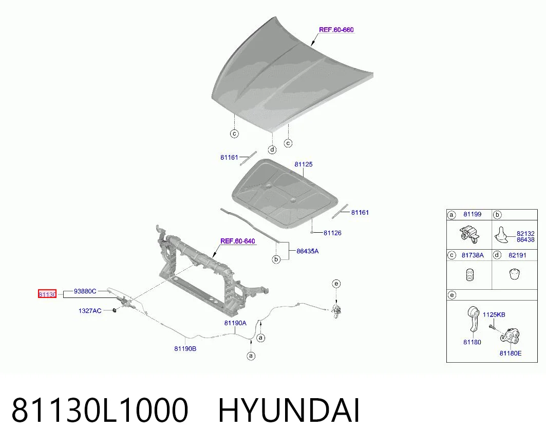 81130L1000 Hyundai/Kia Запор капота (замок і привід замка капота)