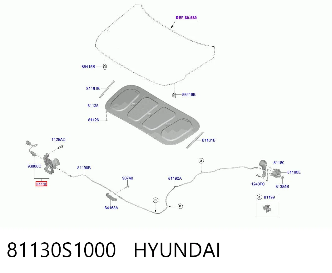 81130S1000 Hyundai/Kia Запор капота (замок і привід замка капота)