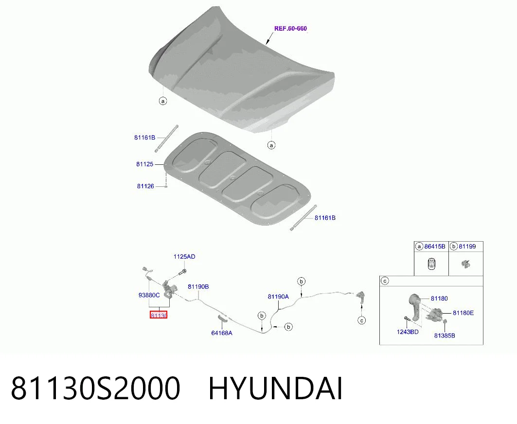 81130S2000 Hyundai/Kia Запор капота (замок і привід замка капота)