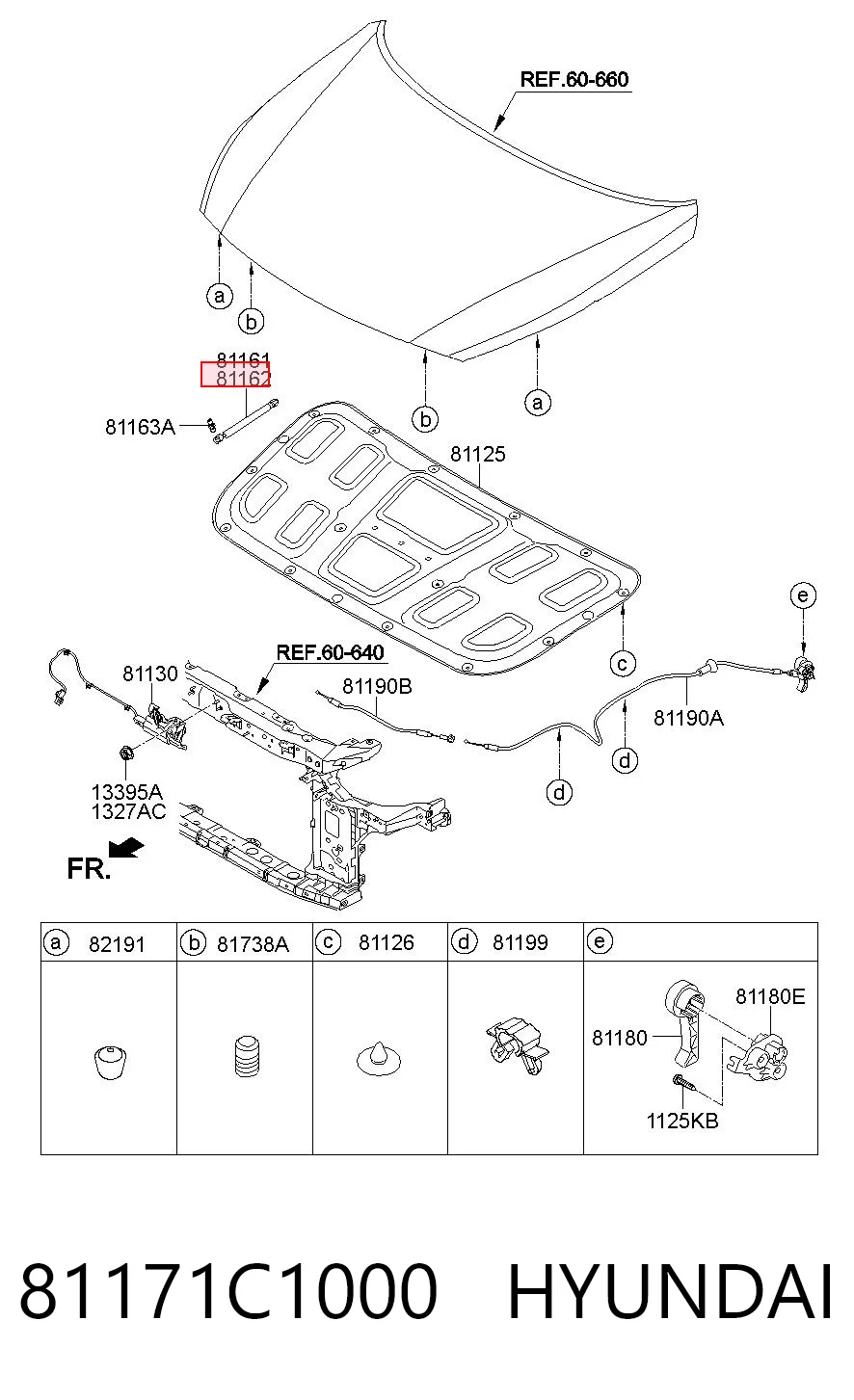 PQA031R Parts-Mall Амортизатор капота правий