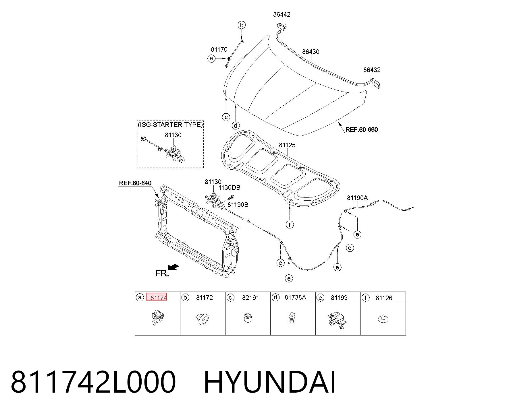 811742L000 Hyundai/Kia Фіксатор підпори капота