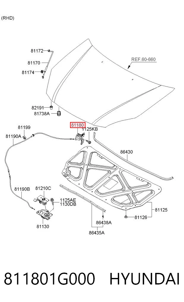 811801G000 Hyundai/Kia Ручка відкривання капота