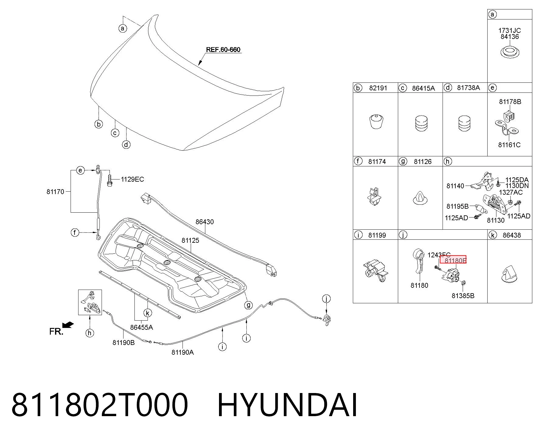 811802T000 Hyundai/Kia Кронштейн ручки відкривання капота