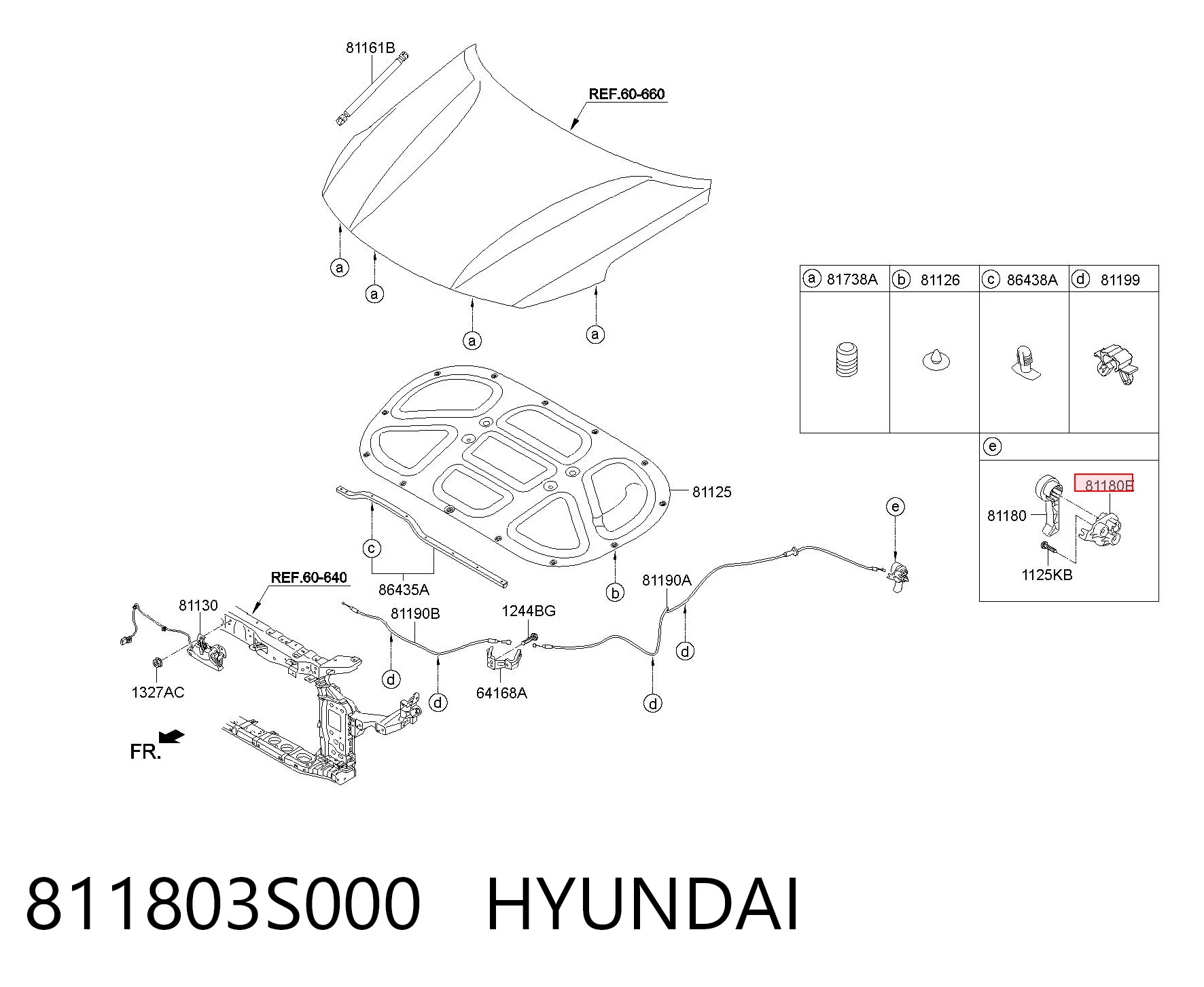811803S000 Hyundai/Kia Кронштейн ручки відкривання капота