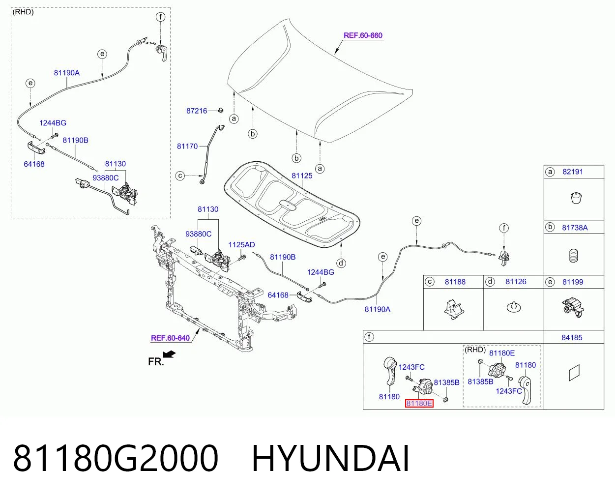 81180G2000 Hyundai/Kia Кронштейн ручки відкривання капота