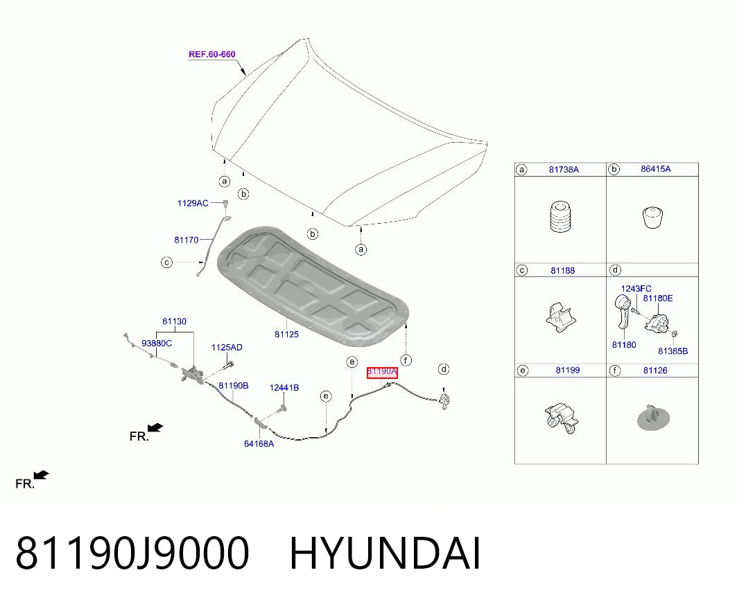 81190J9000 Hyundai/Kia Трос відкриття капота, задній