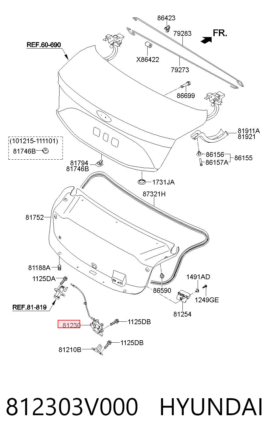 812303V000 Hyundai/Kia Замок п'ятих дверей