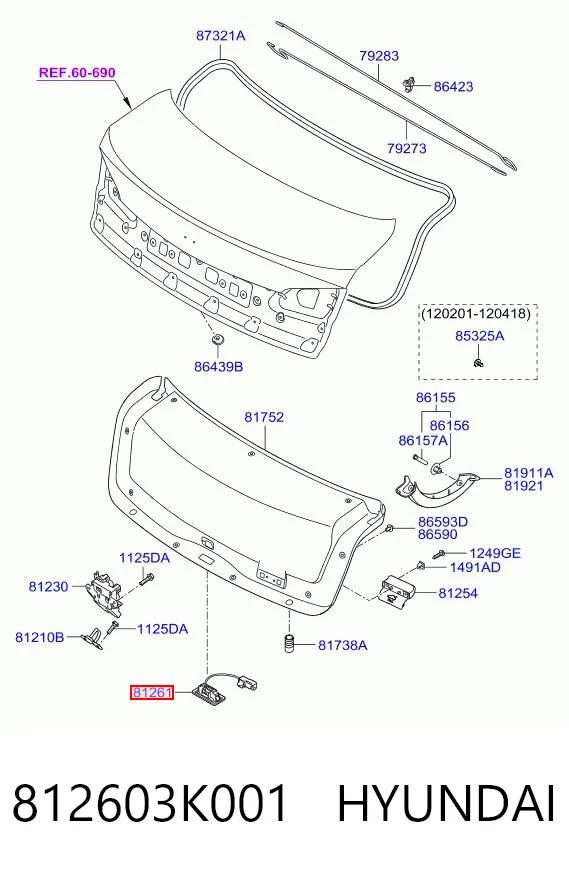 812603K001 Hyundai/Kia Ліхтар освітлення номерного знака