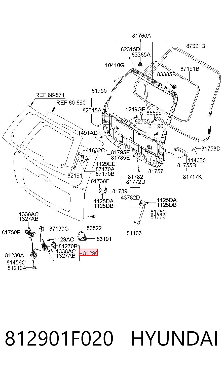 812901F020 Hyundai/Kia Актуатор замка багажника (задніх дверей)