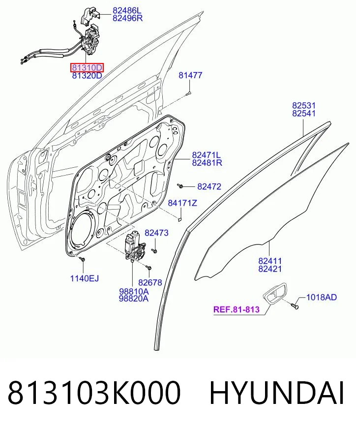 Замок водійських дверей на Hyundai Sonata V NF