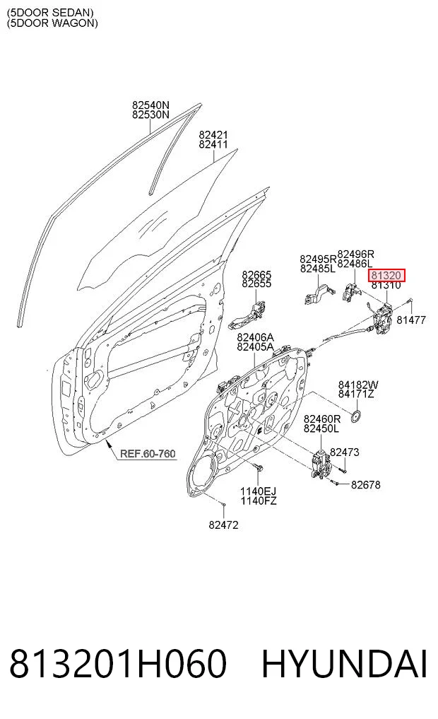 813201H060 Hyundai/Kia Замок двері правої передньої