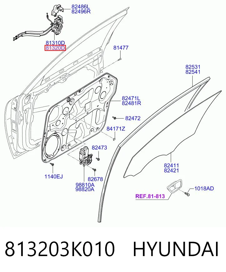 813203K010 Hyundai/Kia Замок двері правої передньої