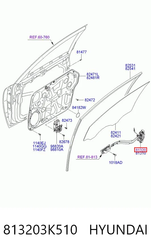813203K510 Hyundai/Kia Замок двері правої передньої