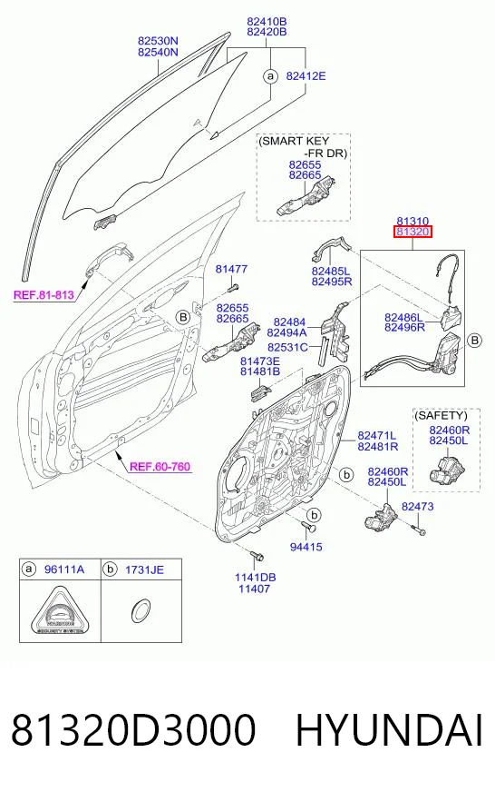 81320D3000 Hyundai/Kia Замок двері правої передньої