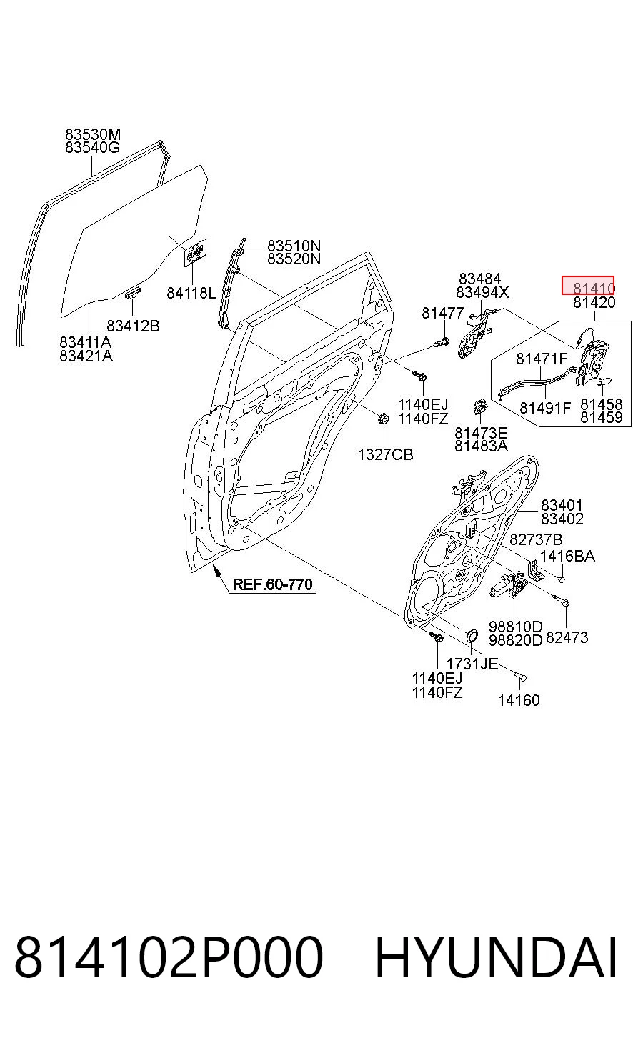 814102P000 Hyundai/Kia Замок задніх дверей, лівих
