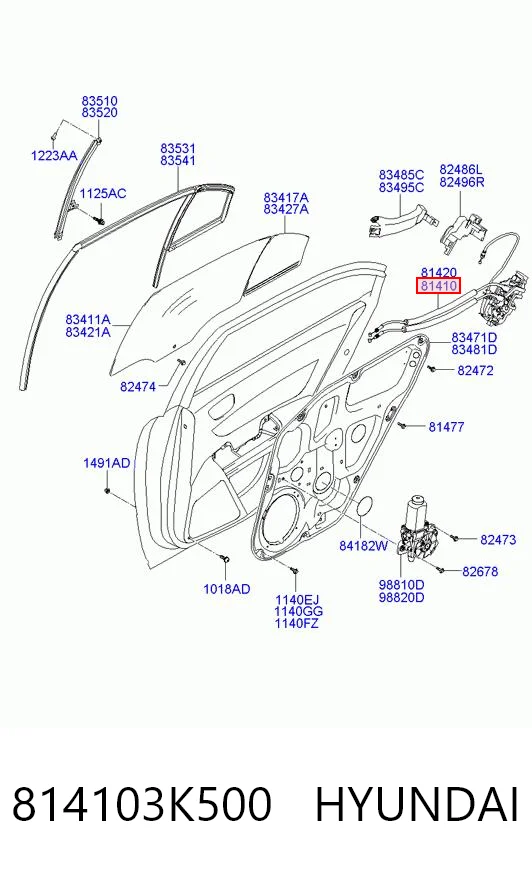 814103K500 Hyundai/Kia Замок задніх дверей, лівих