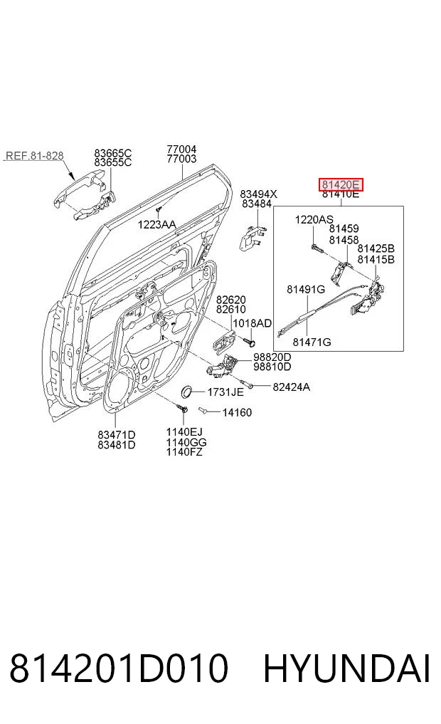 814201D010 Hyundai/Kia Замок задньої дверї, правої