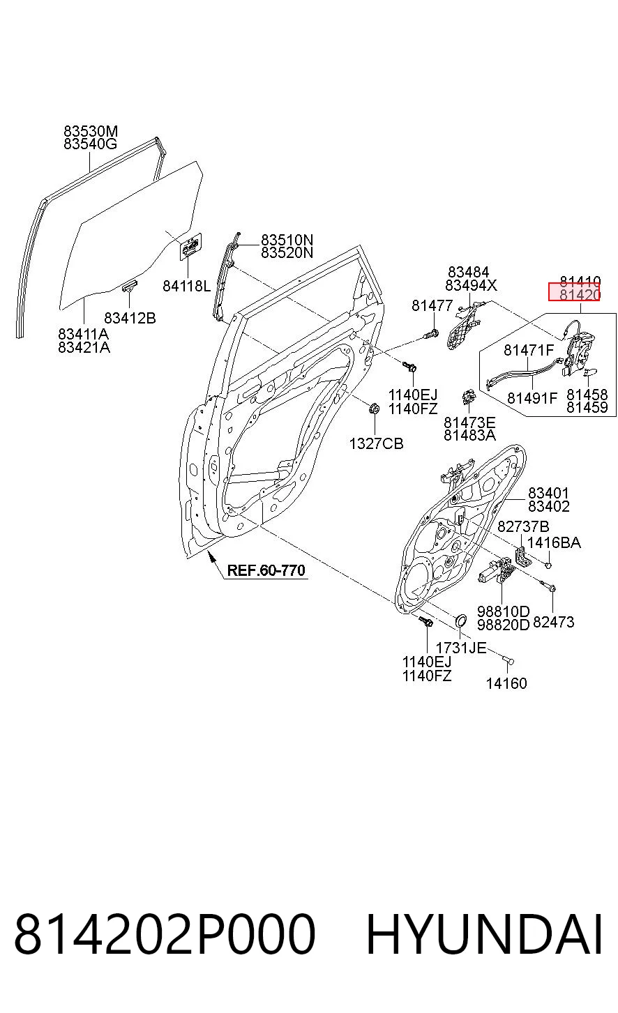 814202P000 Hyundai/Kia Замок задньої дверї, правої