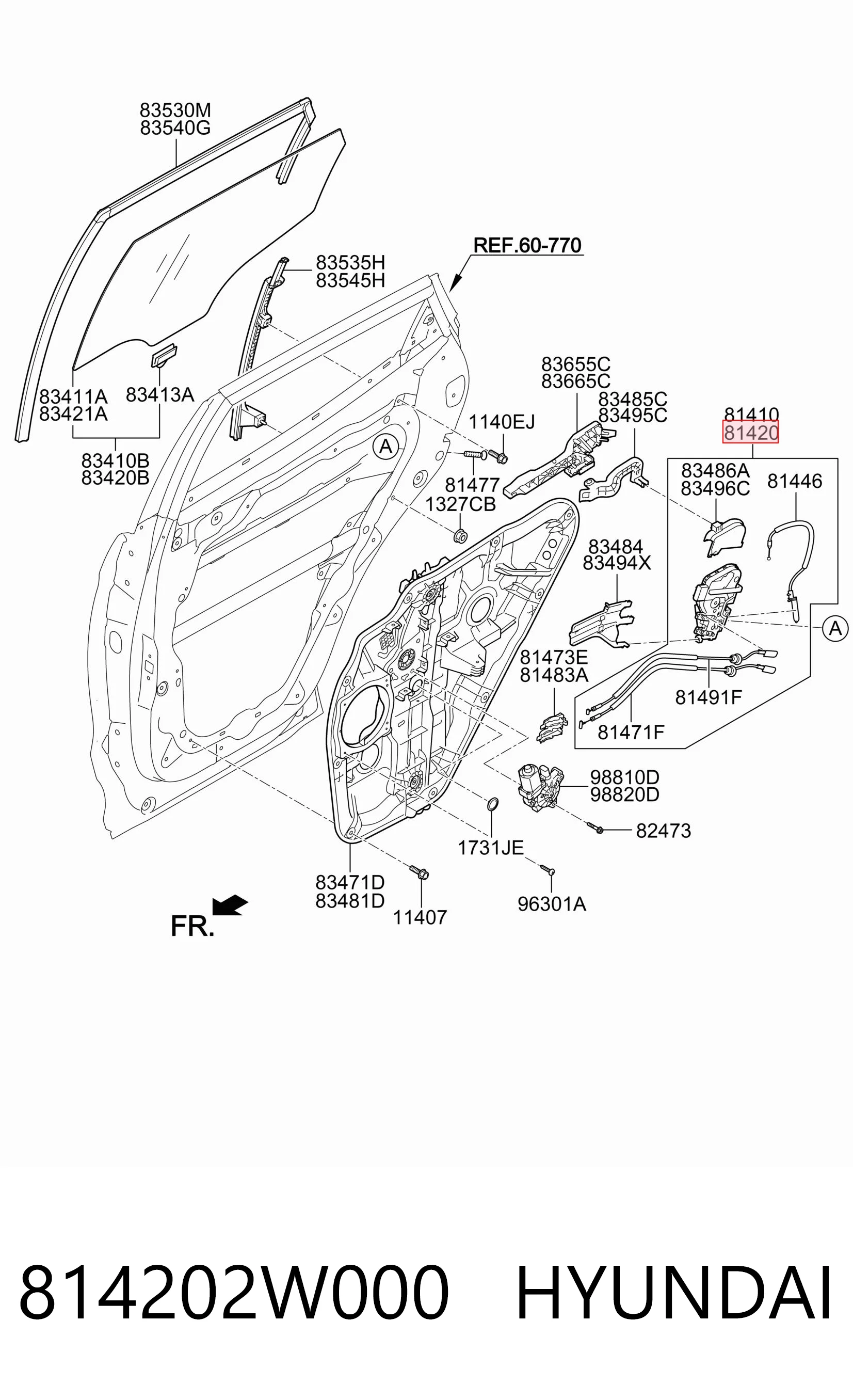 814202W000 Hyundai/Kia Замок задньої дверї, правої