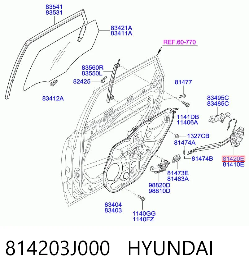 814203J000 Hyundai/Kia Замок задньої дверї, правої