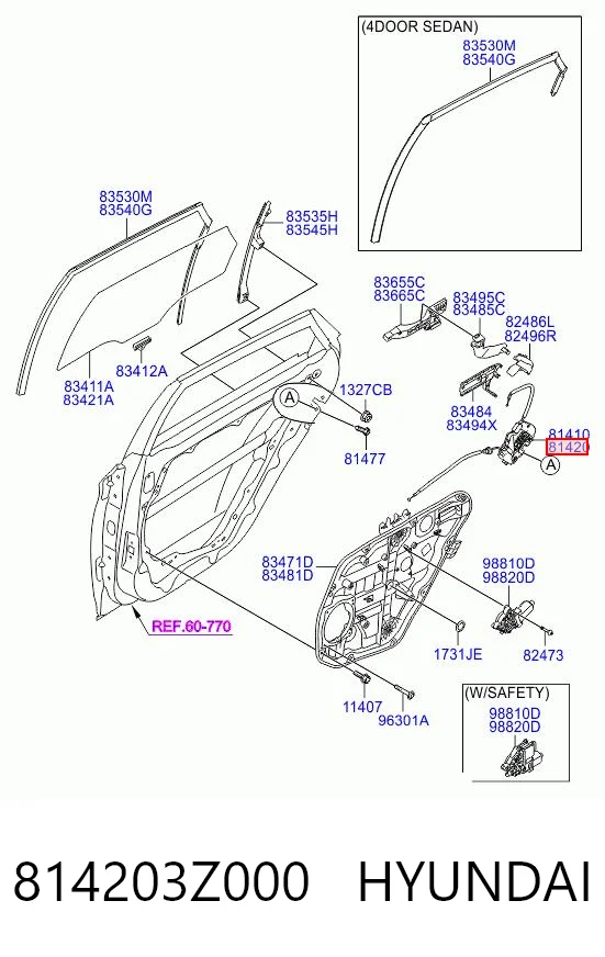814203Z000 Hyundai/Kia Замок задньої дверї, правої
