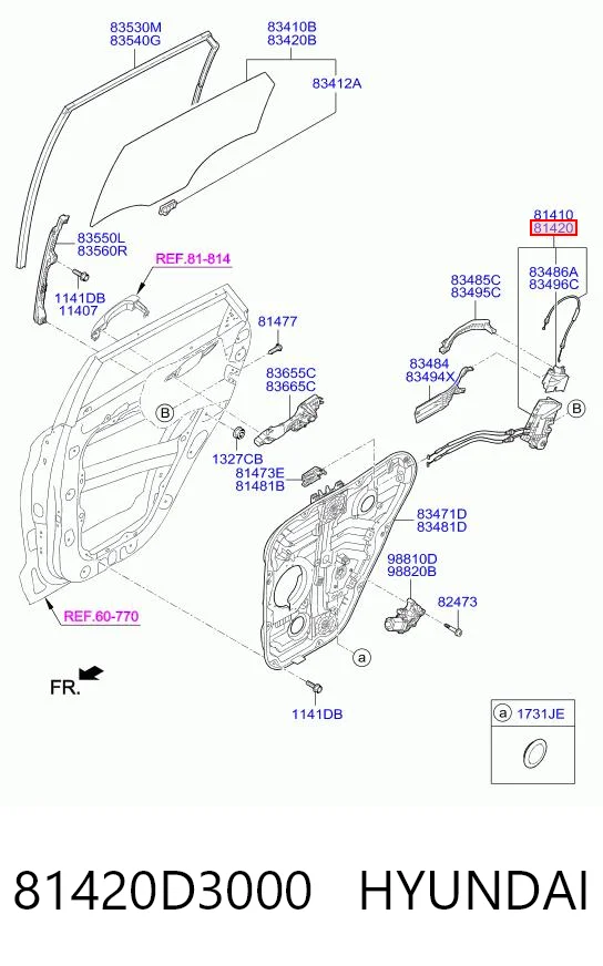 81420D3000 Hyundai/Kia Замок задньої дверї, правої