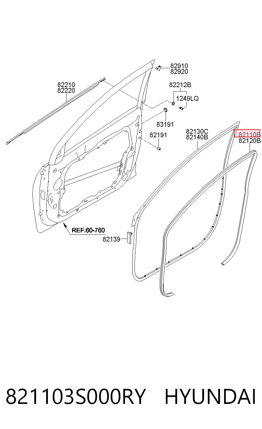 821103S000RY Hyundai/Kia Прокладка дверей передніх, лівих (на кузові)