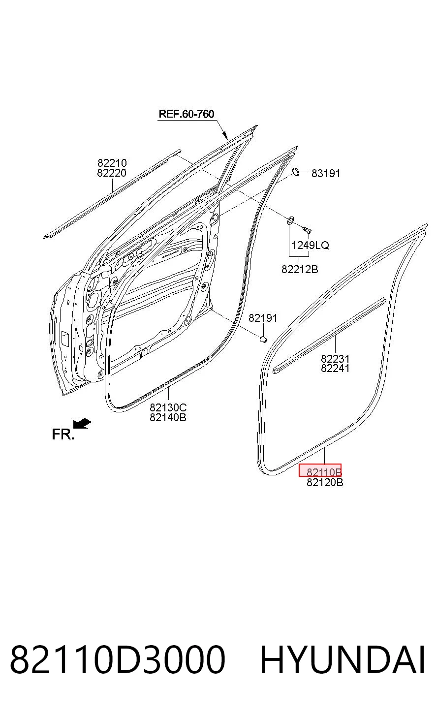 82110D3000 Hyundai/Kia Прокладка дверей передніх, лівих (на кузові)