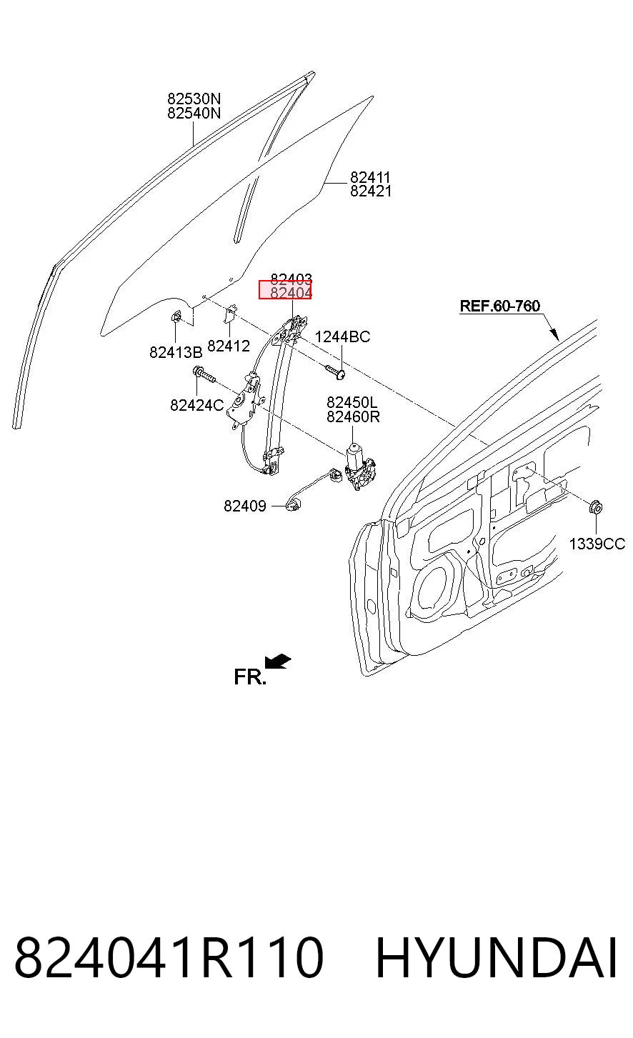 824041R110 Hyundai/Kia Механізм склопідіймача дверей передніх, правих