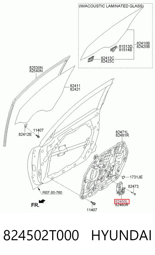 824502T000 Hyundai/Kia Мотор склопідйомника водійських дверей