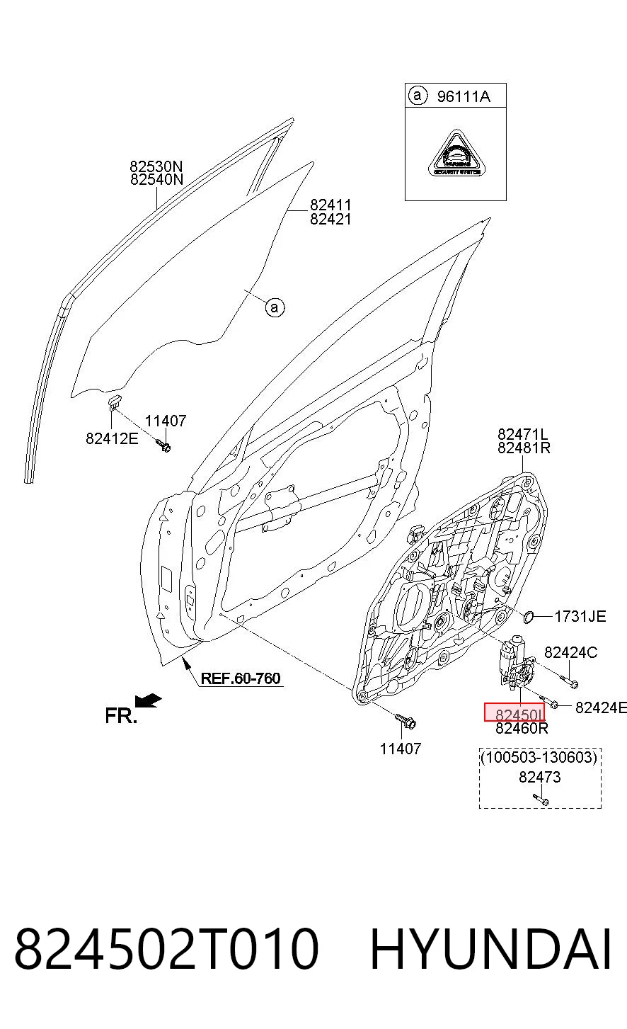 824502T010 Hyundai/Kia Мотор склопідйомника водійських дверей