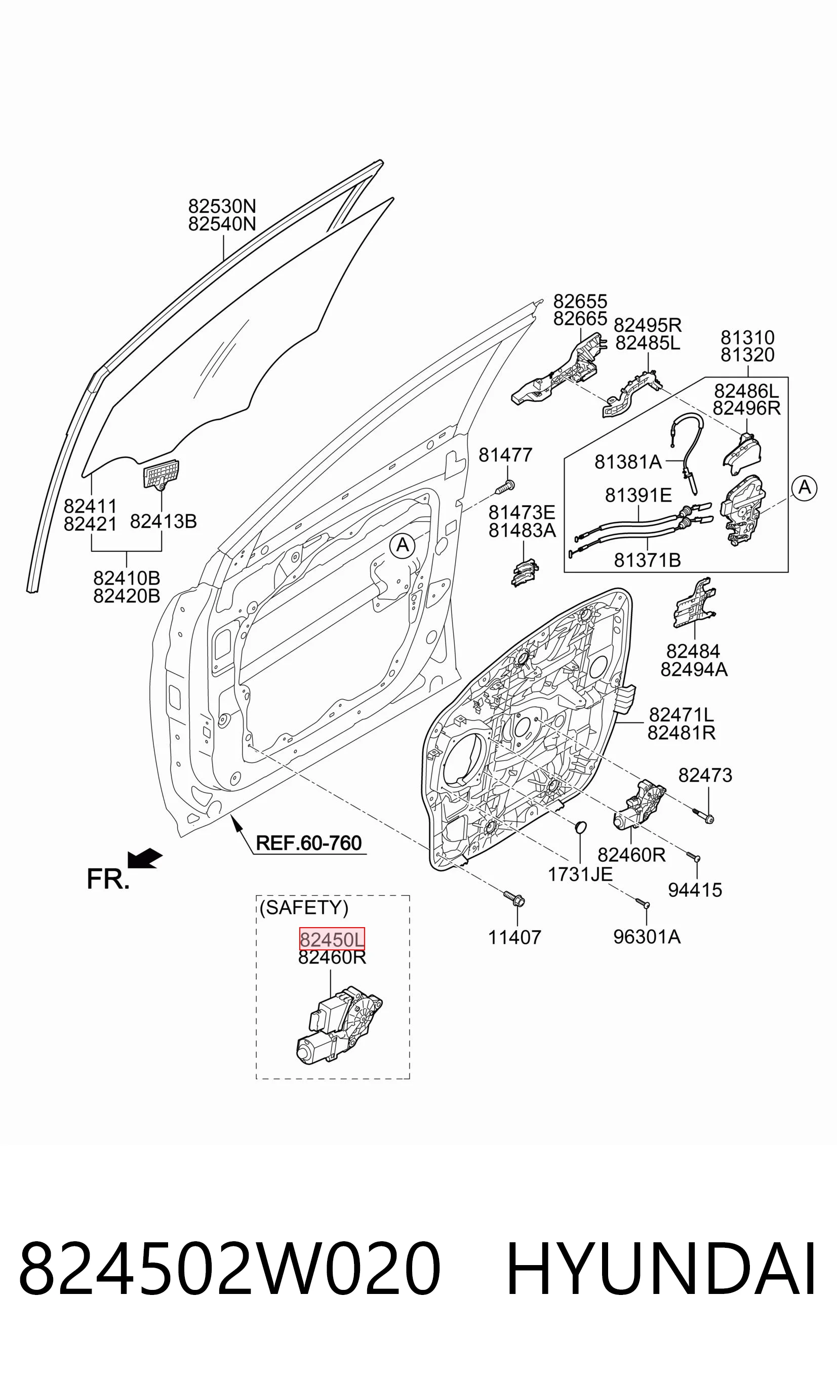 824502W020 Hyundai/Kia Мотор склопідйомника водійських дверей
