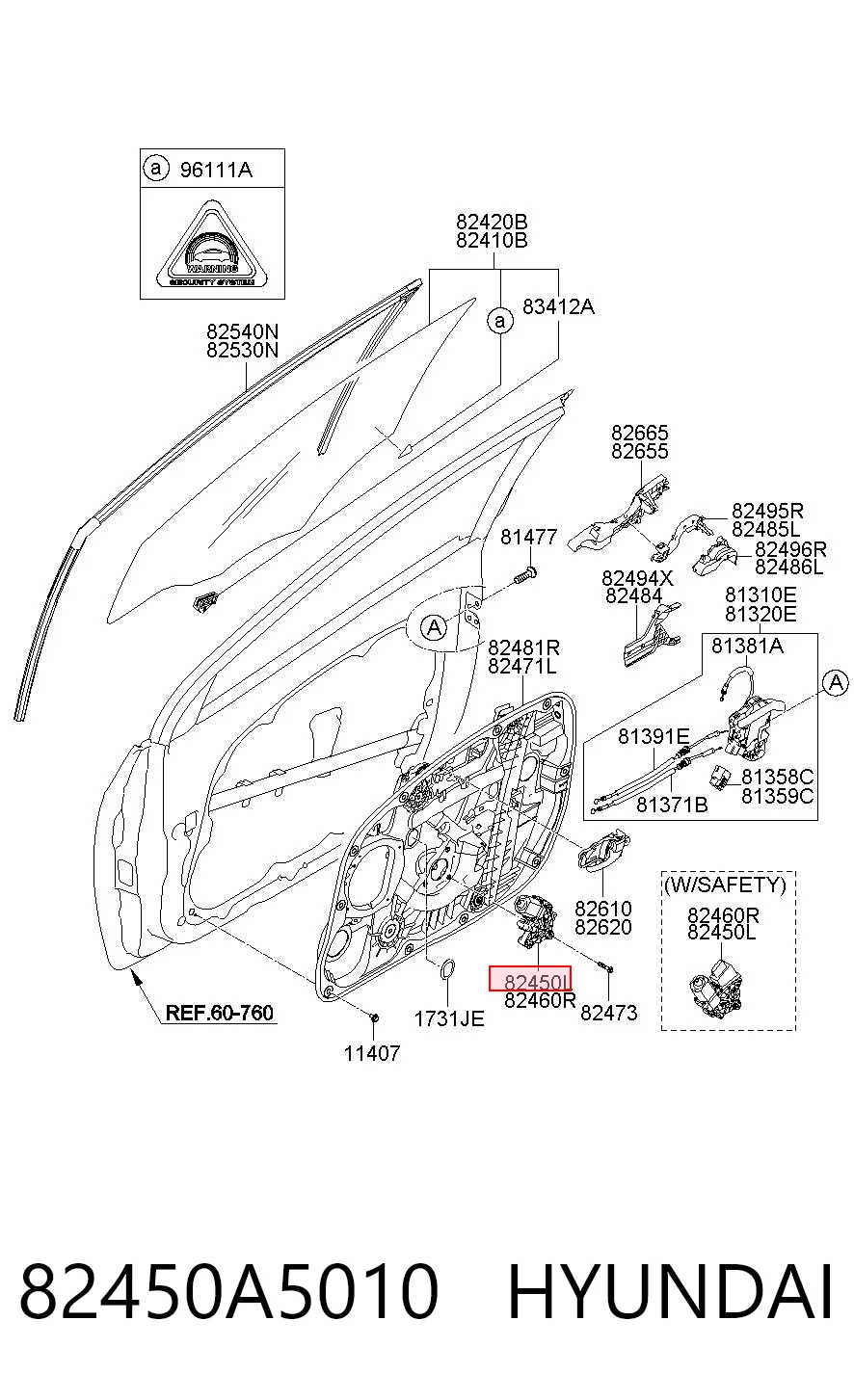 82450A5010 Hyundai/Kia Мотор склопідйомника водійських дверей