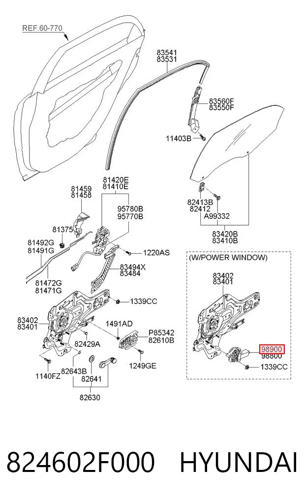 824602F000 Hyundai/Kia Мотор склопідйомника дверей передніх, правих