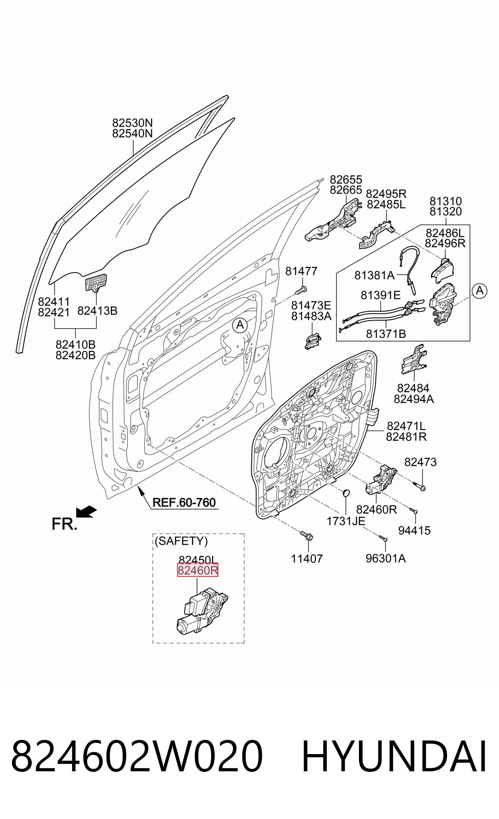 824602W020 Hyundai/Kia Мотор склопідйомника дверей передніх, правих