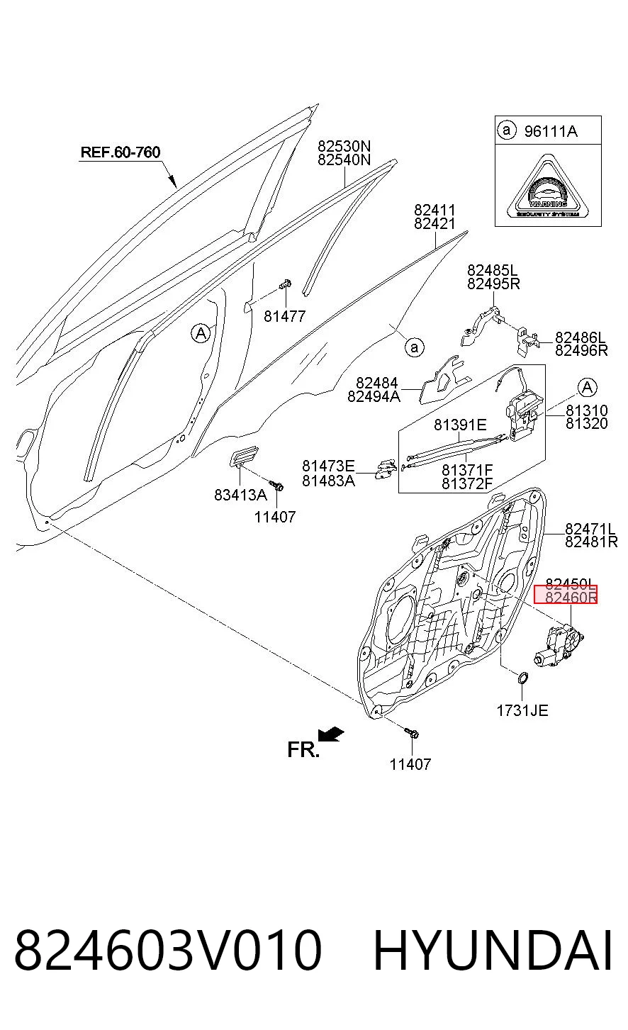 824603V010 Hyundai/Kia Мотор склопідйомника дверей передніх, правих