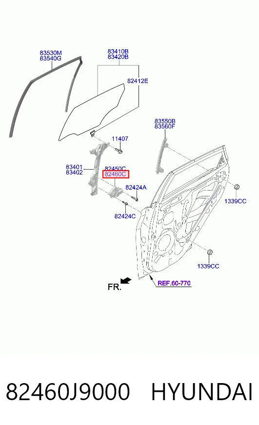 82460J9000 Hyundai/Kia Мотор склопідйомника дверей передніх, правих
