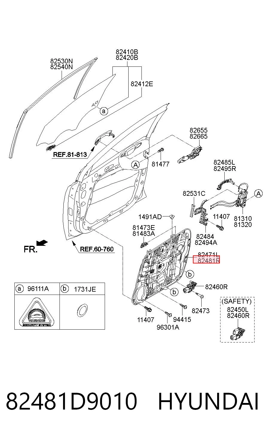 82481D9010 Hyundai/Kia Механізм склопідіймача дверей передніх, правих