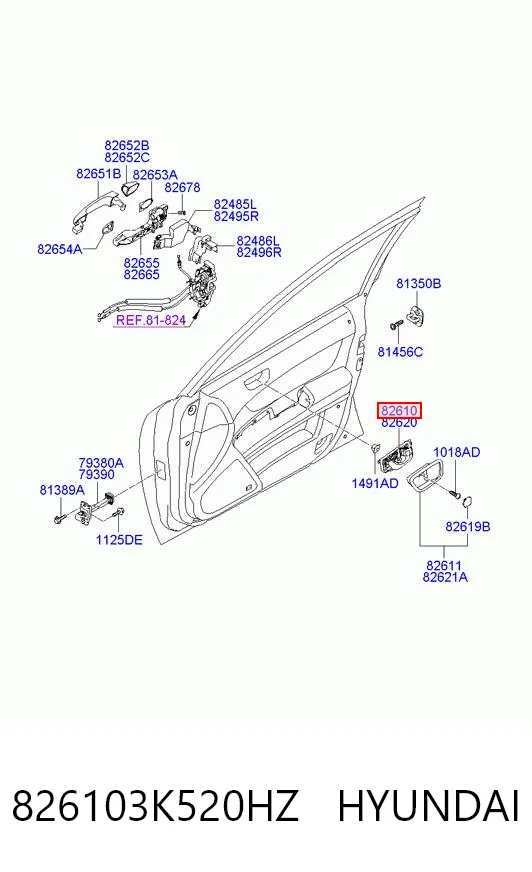 826103K520HZ Hyundai/Kia Ручка передніх дверей внутрішня, ліва