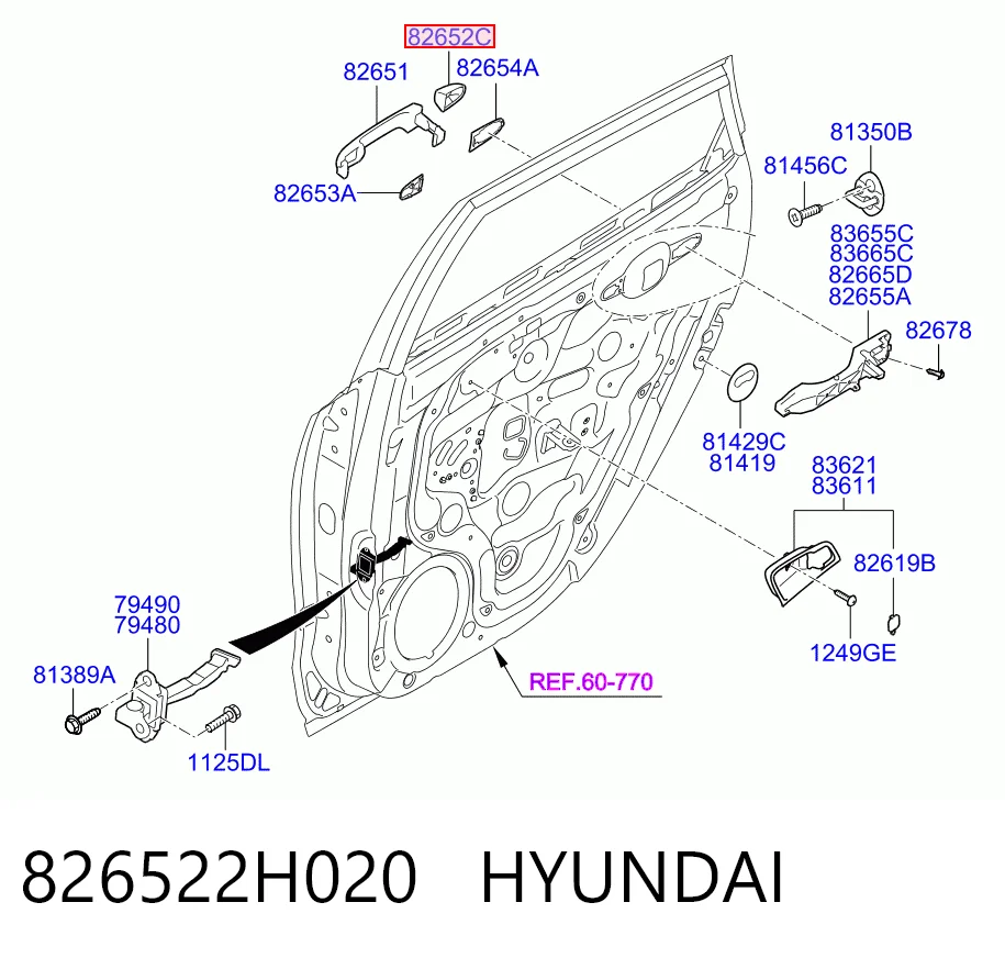 826522H020 Hyundai/Kia Кришка ручки двері зовнішньої, передньої правої